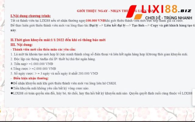 Điều kiện nhận khuyến mãi khi chơi game tại nhà cái lixi88