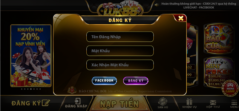 Biểu mẫu đăng ký tài khoản luk88 đơn giản cho bet thủ