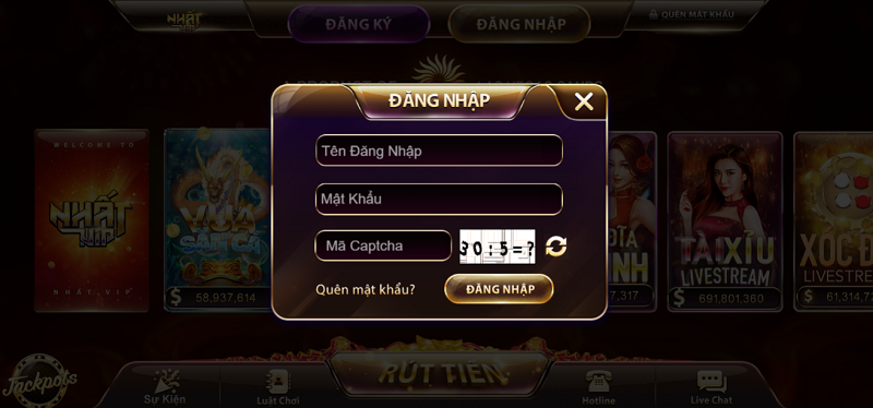 Biểu mẫu đăng nhập vào tài khoản cổng game nhatvip