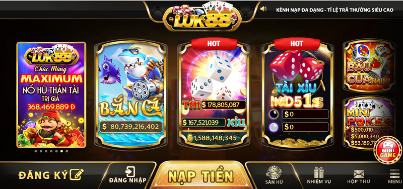 Cổng game luk88 với hàng loạt game cá cược hấp dẫn