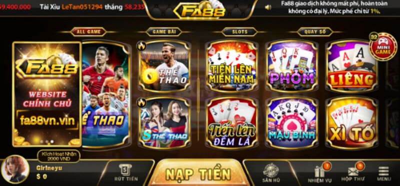 Kho game với hàng trăm trò chơi hot hit tại fa88