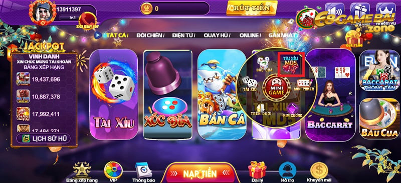 Sảnh mini game luôn thu hút cược thủ 68 game bài