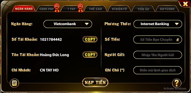 Thao tác nạp tiền fa88 chỉ với 3 bước cơ bản