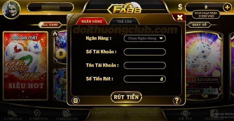 Thao tác rút tiền fa88 không hề phức tạp, làm khó hội viên